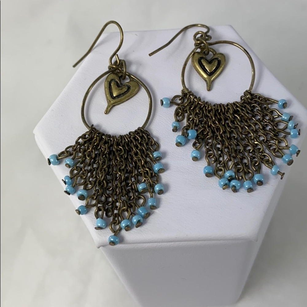 Open Heart Earrings with Turquoise Beading